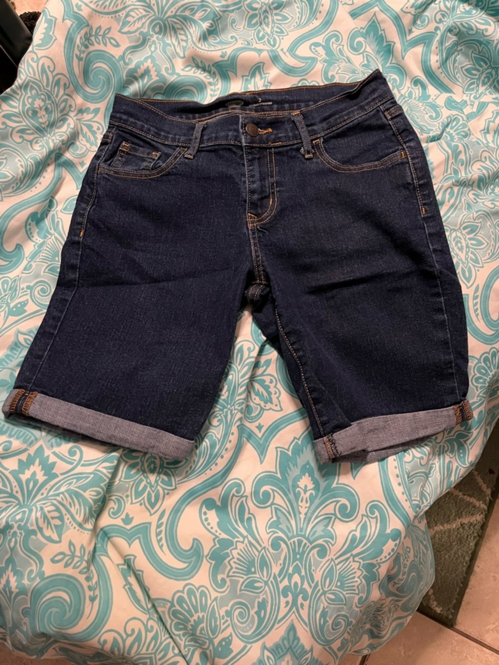 Old Navy Dark Blue Rolled Cuff Denim Bermuda Shorts